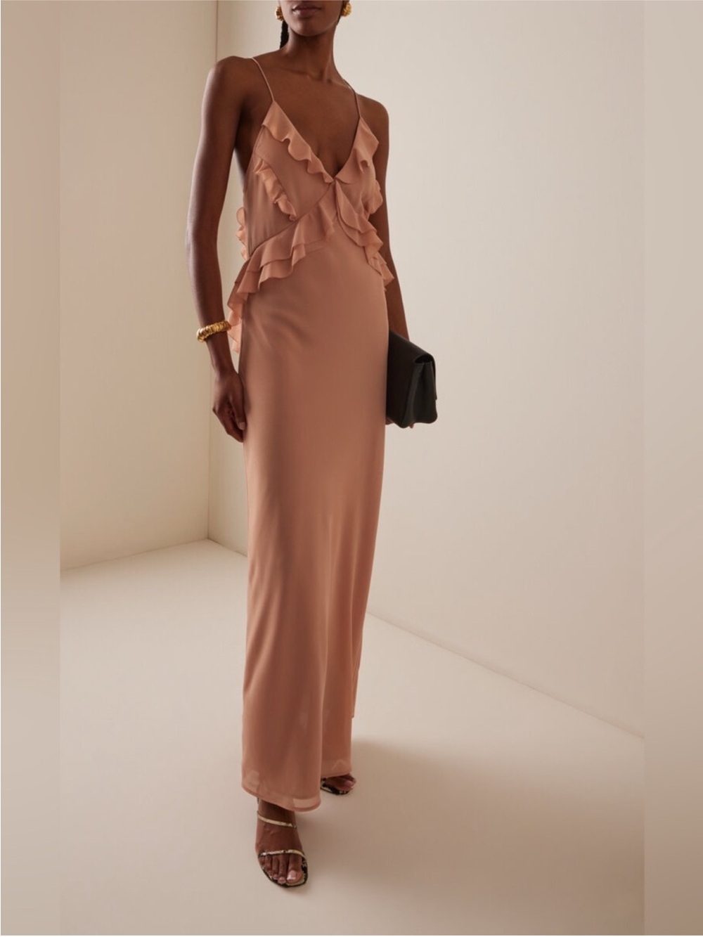 Favorite Daughter Exclusive The Who Me? Ruffled Chiffon Maxi Dress Nude Blush